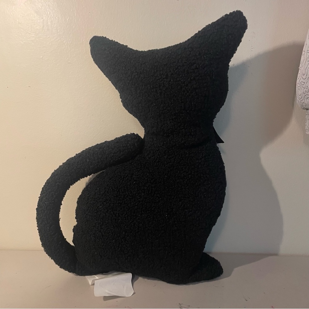 Decorative Halloween Black Cat Pillow with Pumpkin Design 12in” X 17in” - Picture 2 of 7